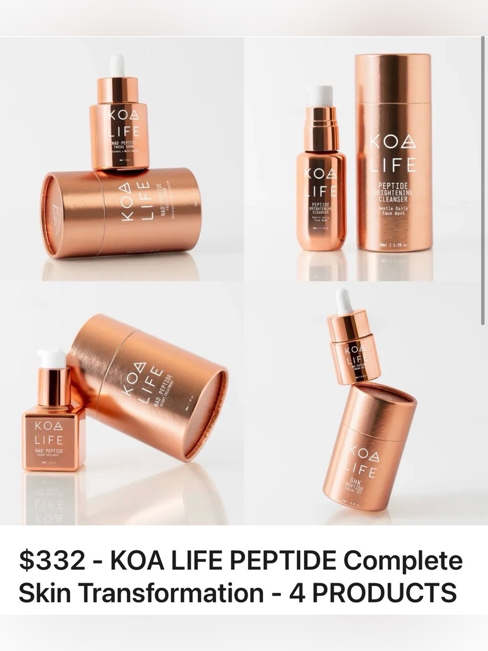 KOA LIFE Peptide Complete Skin Transformation Set in 4 weeks with 4 products